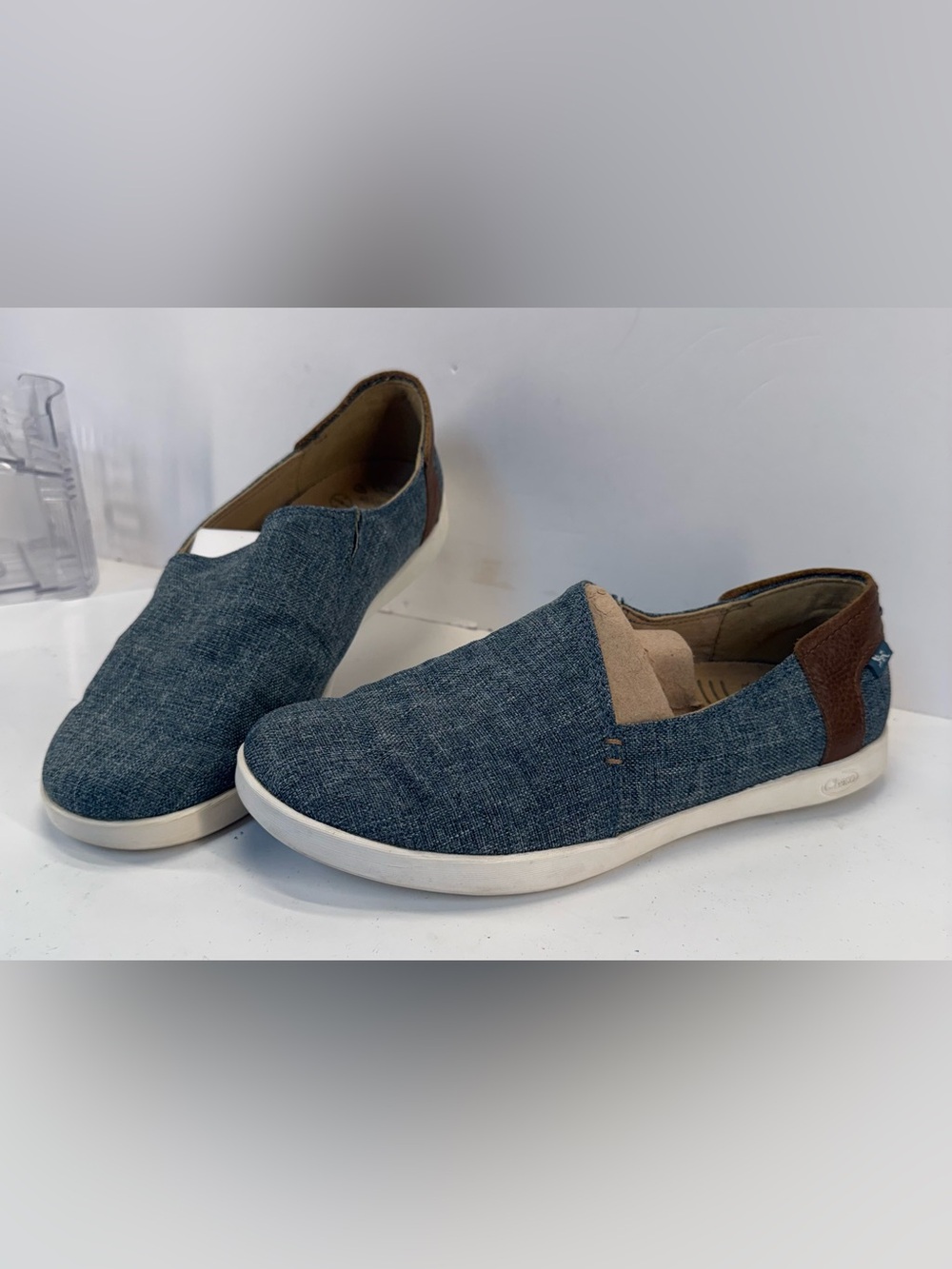 Chaco Ionia Casual Slip-On Loafers in Blue Denim with Brown leather Trim size 9